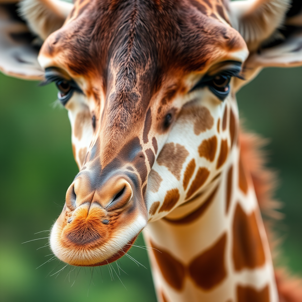 Generate a high-resolution image of a giraffe's skin pattern with a focus on the texture and color variations, using a DSLR camera, 50mm lens, f/2.8 aperture, ISO 100, and a shallow depth of field for a blurred background effect.