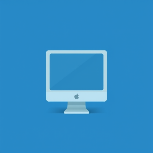 Create a minimalist digital illustration of a computer monitor on a solid blue background, using a 50mm lens, f/2.8 aperture, ISO 100, shot from a frontal view with soft lighting, in a vector graphic style.