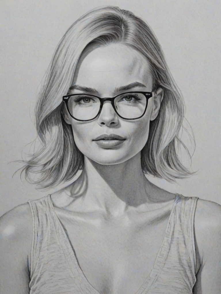 Sublime Kate Bosworth, pencil sketch, portrait of Enticing woman 1964s in glasses, hair style beatnik, outline, clear lines, fine lines, 8k