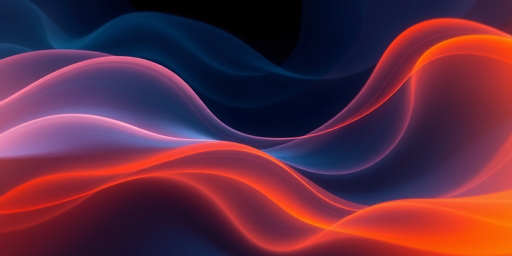 generate an abstract image of flowing waves in gradient colors from dark blue to vibrant orange, soft focus, f/8 aperture, 1/125 shutter speed, ISO 100, wide-angle view, digital camera
