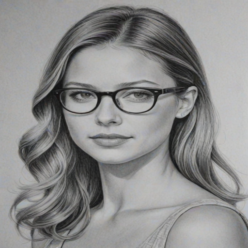 Gorgeous Melissa Benoist, pencil sketch, portrait of Pleasing woman 1954s in glasses, hair style beatnik, outline, clear lines, fine lines, 8k