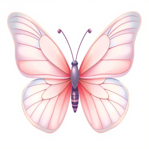 Create an illustration of a butterfly with large wings. The wings should feature a gradient of colors transitioning from soft pink at the center to light blue at the edges. The butterfly should have a delicate appearance, showcasing intricate wing patterns with a smooth finish.