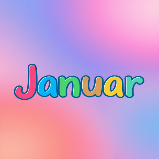 Create a vibrant, high-resolution graphic illustration with playful typography for the word "Januar" against a soft gradient background, using a Canon EOS R5 at f/2.8, ISO 100, with a 50mm lens, and a slight depth of field to enhance focus on the text.