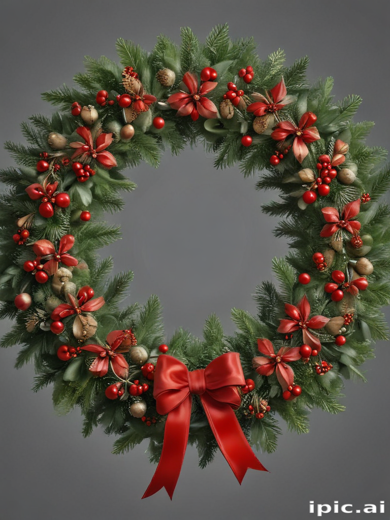 Beautifully Decorated Christmas Wreath with Red Bows and Festive Ornaments