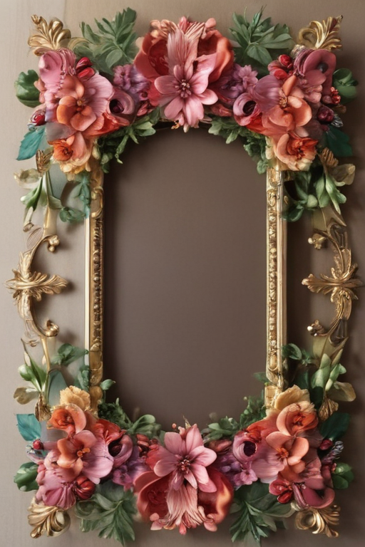 Decorative Floral Frame with Vibrant Colors and Intricate Design Details