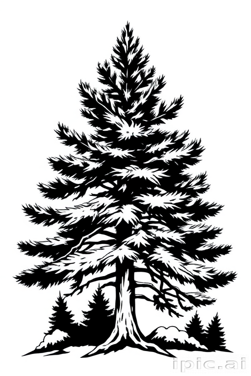 black and white pine tree clipart