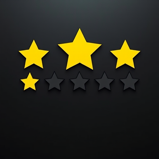 create an image of a five-star rating system with one star filled in yellow and the remaining four stars outlined in black, shot with a Canon EOS 5D Mark IV at f/8 aperture, 1/125 sec shutter speed, ISO 400, in a top-down view with soft, diffused lighting for even illumination