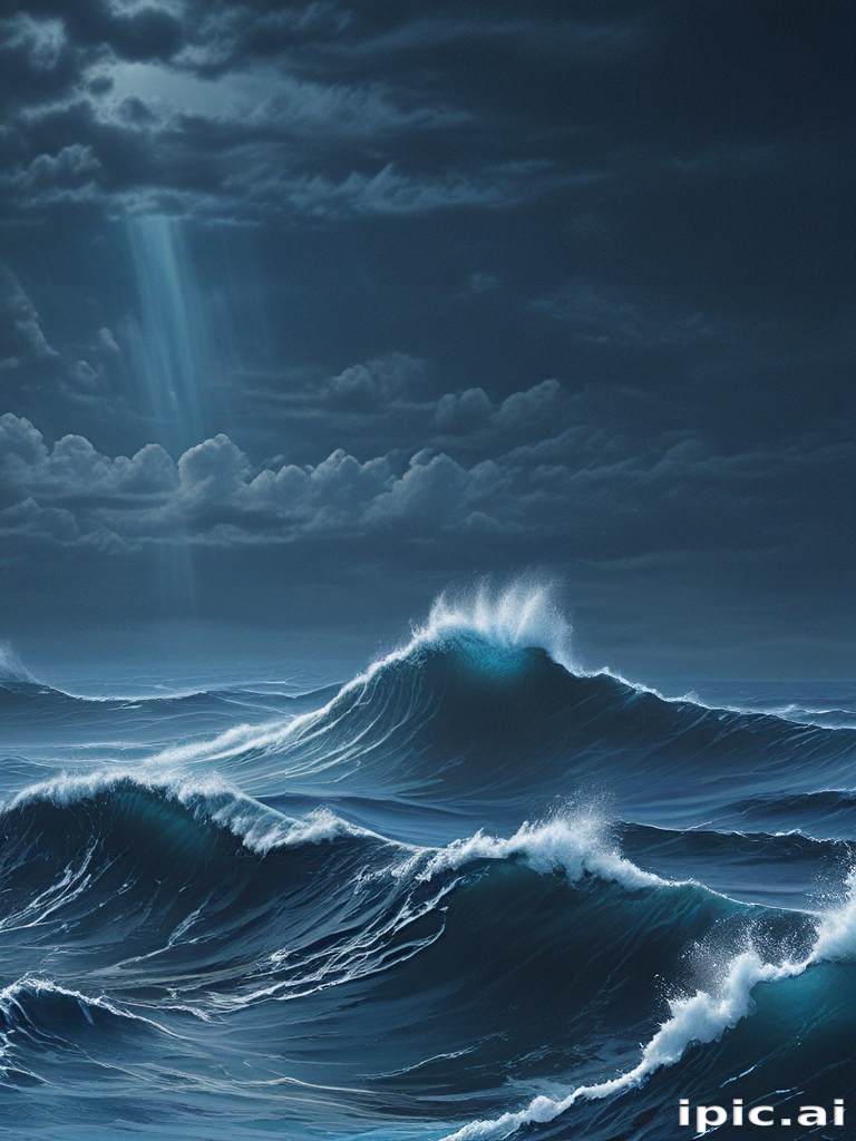 Majestic Ocean Waves Beneath a Dramatic Sky of Dark Storm Clouds