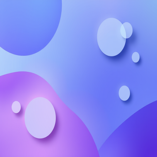 create a smooth gradient background with abstract colorful shapes in shades of blue and purple, featuring soft white circles, camera settings: f/4, ISO 100, shutter speed 1/60s, camera view: flat lay, camera style: digital illustration, camera type: DSLR