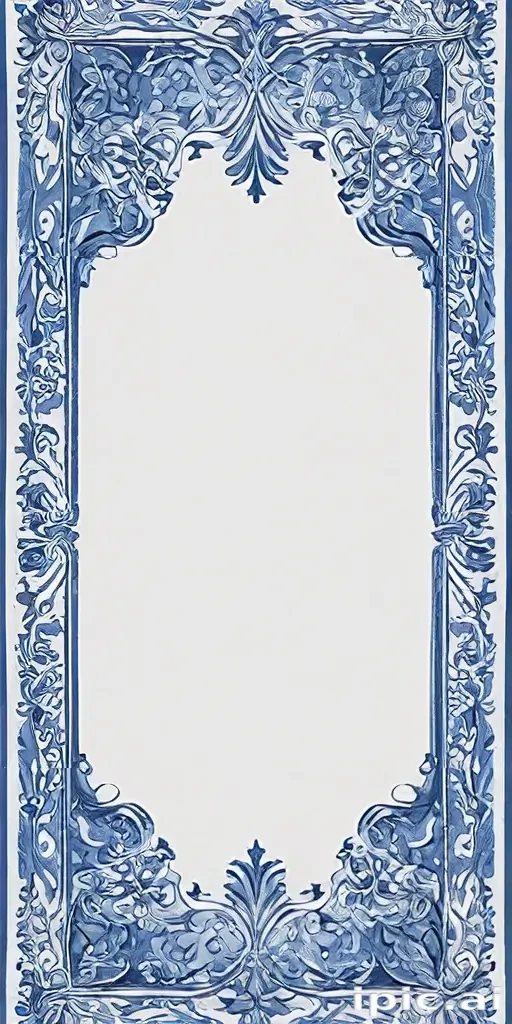 Elegant Blue and White Floral Decorative Border with Intricate Patterns