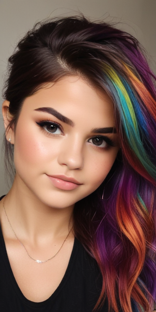 selena gomez rainbow hair