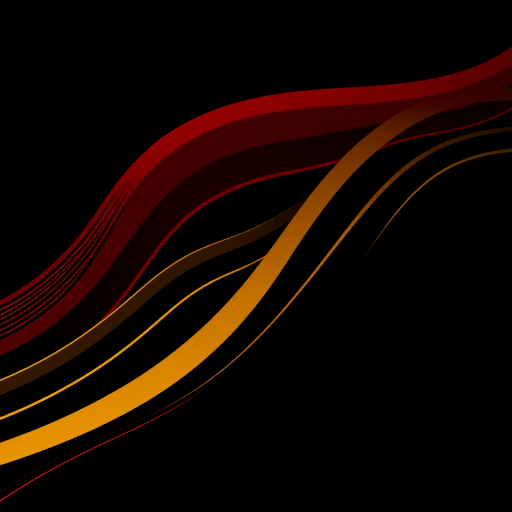 Create an abstract design featuring wavy lines in shades of red, yellow, and black set against a dark background, using a DSLR camera with a 50mm lens, f/1.8 aperture, ISO 100, and a shallow depth of field for enhanced focus on the design elements.
