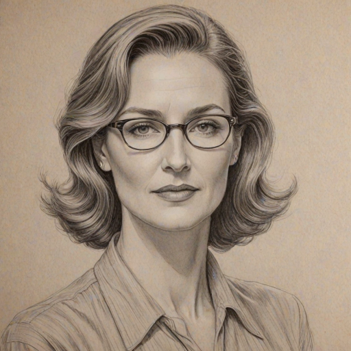 Gorgeous Brenda Strong, pencil sketch, portrait of Charming woman 1941s in glasses, hair style beatnik, outline, clear lines, fine lines, 8k