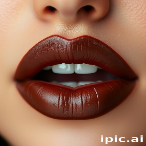 Chocolate brown lips with a glossy finish, rich and indulgent in appearance, ideal for a cozy autumn day or a coffee-themed photoshoot