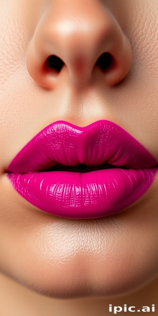 Vivid magenta woman lips with ultra-matte finish, making a bold statement and exuding confidence