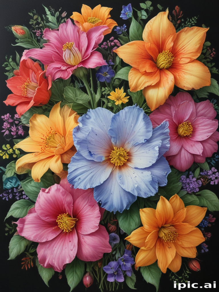 Vibrant Floral Arrangement Featuring Colorful Blooms Against a Dark ...