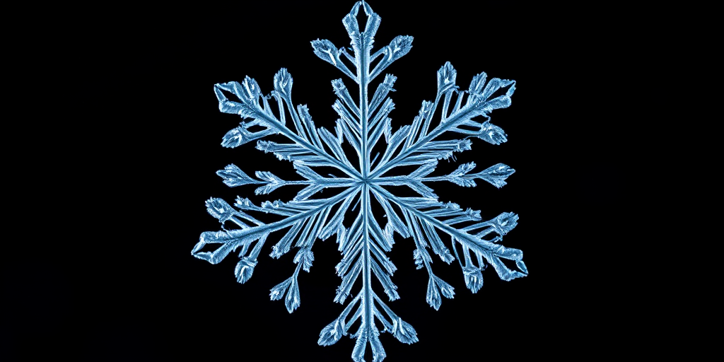 Create a high-resolution image of a snowflake with intricate patterns and symmetrical design, shot with a DSLR camera at f/2.8 aperture, ISO 100, shutter speed 1/200s, using a macro lens from a frontal view emphasizing detail and clarity.