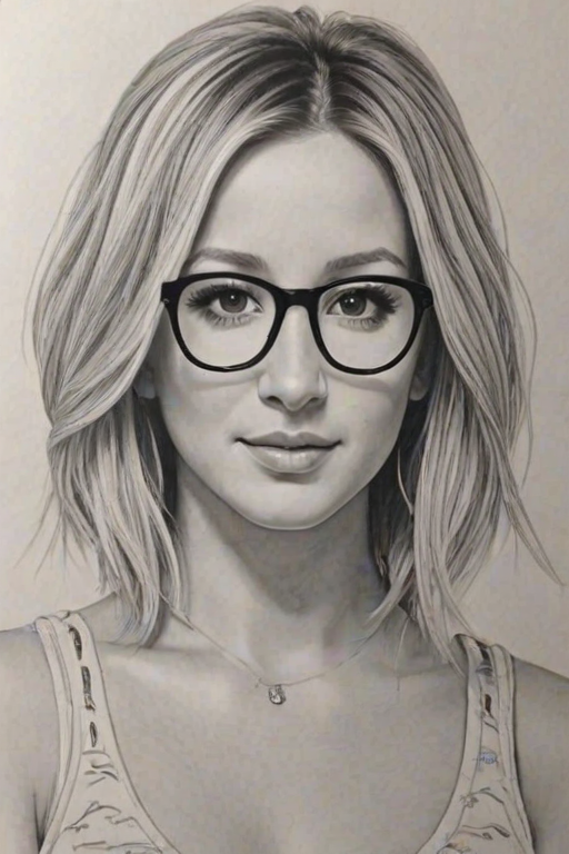 Superb Ashley Tisdale, pencil sketch, portrait of Alluring woman 1931s in glasses, hair style beatnik, outline, clear lines, fine lines, 8k