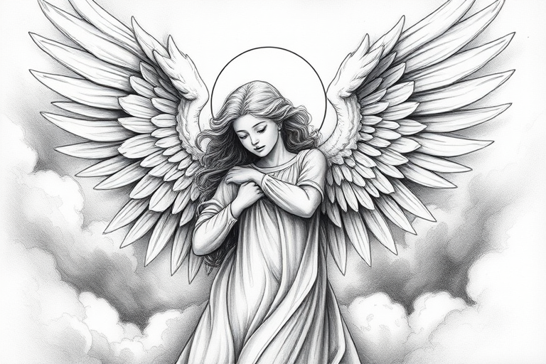 black and white angel drawings