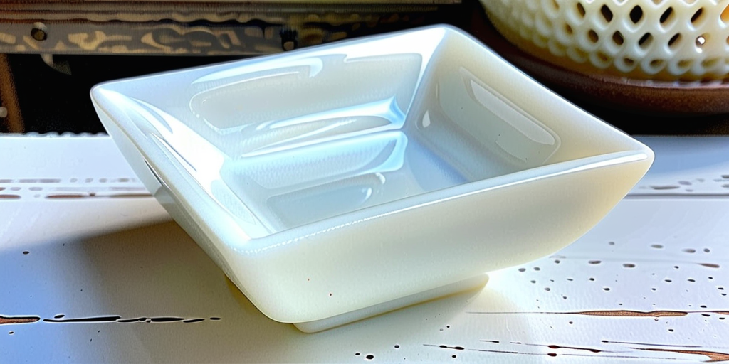 milk glass square candy dish