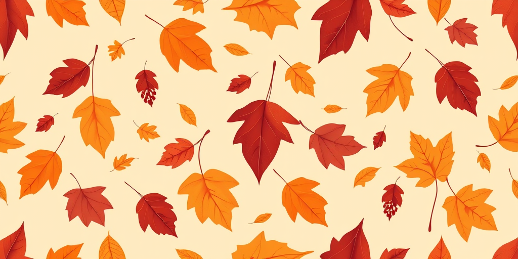 create a seamless pattern featuring various autumn leaves in shades of orange, brown, and burgundy on a light tan background