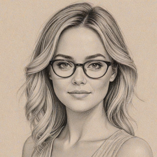 Splendid Lauren Conrad, pencil sketch, portrait of Exquisite woman 1975s in glasses, hair style beatnik, outline, clear lines, fine lines, 8k