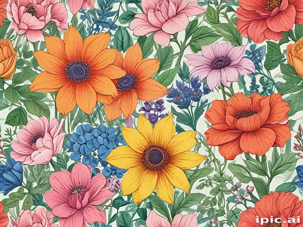 drawings of flowers in color