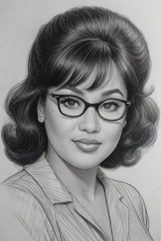 Superb Jackee Harry, pencil sketch, portrait of Delightful woman 1953s in glasses, hair style beatnik, outline, clear lines, fine lines, 8k