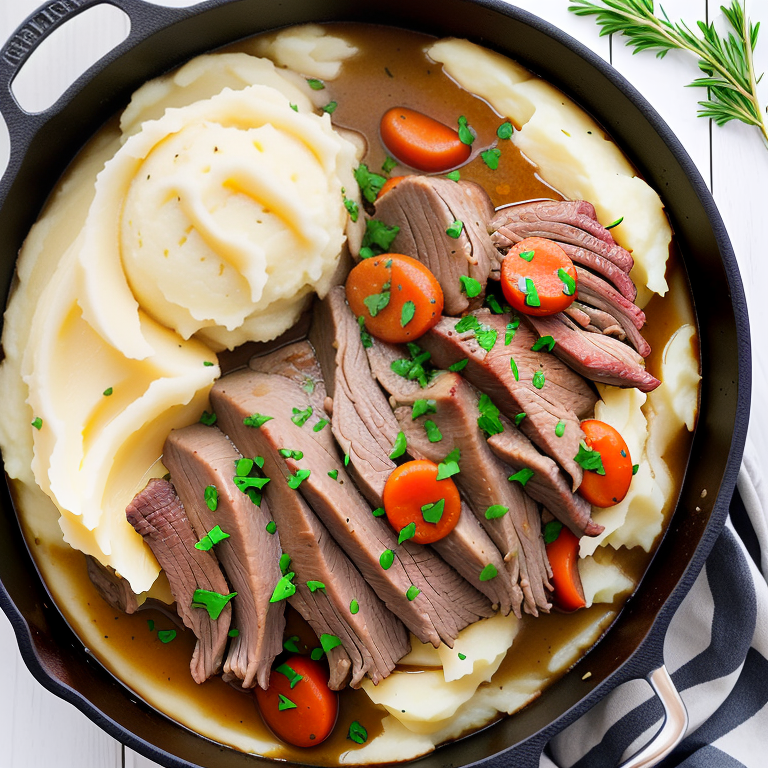 pot roast and mashed potatoes