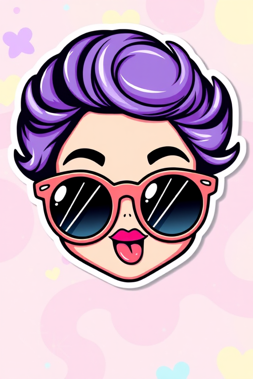 design a kawaii Sassy sunglasses sticker, 3d digital art, colorful background, sticker line weight
