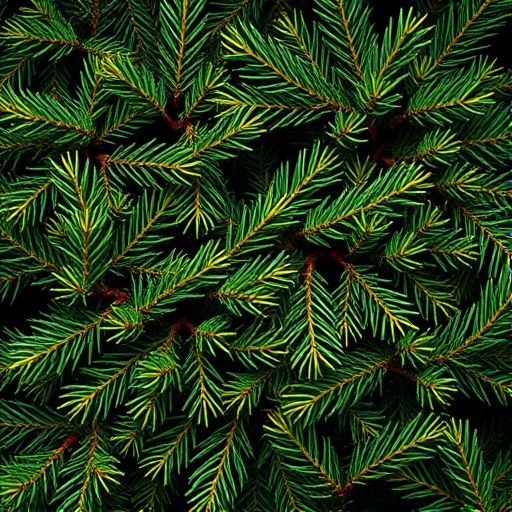 Create an image of a dense arrangement of evergreen pine branches, showcasing rich green needles with subtle hints of brown. The composition should be tightly packed, giving a natural, textured appearance that conveys a sense of depth and fullness. Use a dark background to enhance the vibrant colors of the pine foliage.