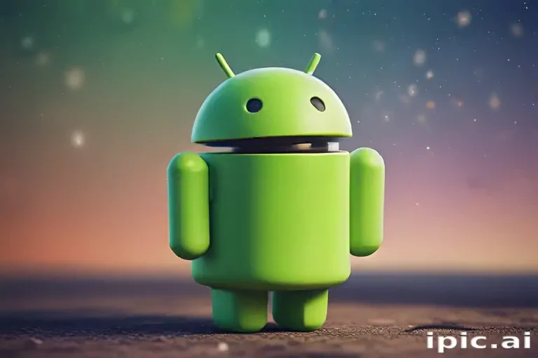 Playful Green Android Character Standing Against a Colorful Cosmic ...