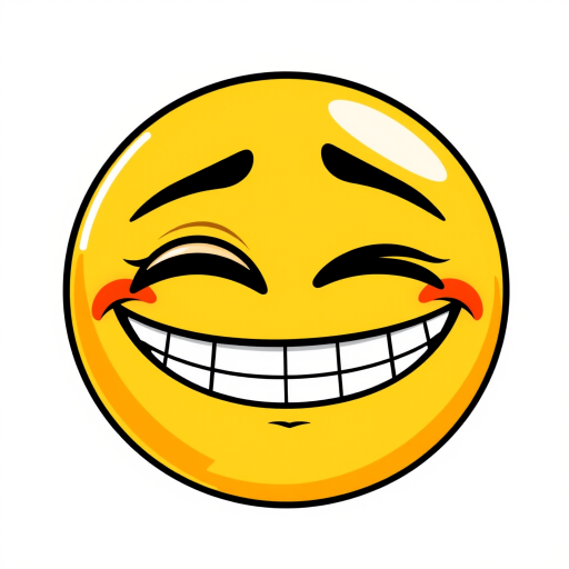 Create a digital illustration of a yellow emoji with a wide grin and half-closed, bloodshot eyes. The design should be bold and expressive, capturing a sense of tired amusement or mischief. The background should be transparent to highlight the emoji's features.