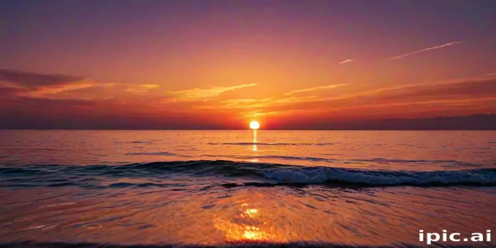 Stunning Sunset Over Calm Ocean Waves Reflecting Vibrant Twilight Colors