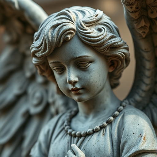 regenerate the image of a detailed angel statue with intricate features and textures, captured in high resolution with a Canon EOS R5, using a 50mm f/1.2 lens, at f/2.8, with natural lighting and a soft focus background for enhanced depth.