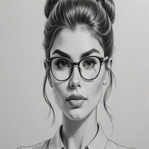 Bewitching Olivia Jade Giannulli, pencil sketch, portrait of Elegant woman 1958s in glasses, hair style beatnik, outline, clear lines, fine lines, 8k