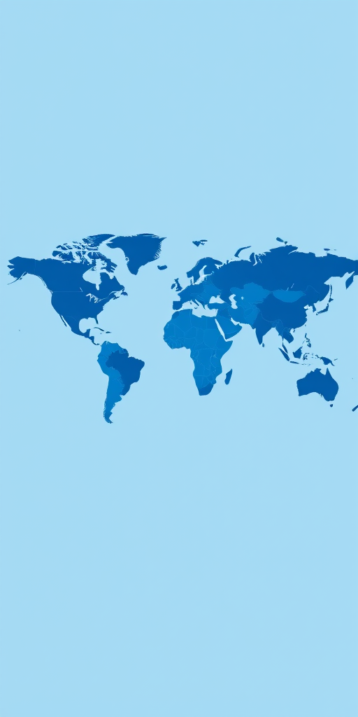 generate a high-resolution vector image of a world map with a gradient from dark blue to light blue on a soft blue background, using a Canon EOS 5D Mark IV with an 85mm lens, aperture set to f/8, ISO 100, and a panoramic view for a clean and professional look