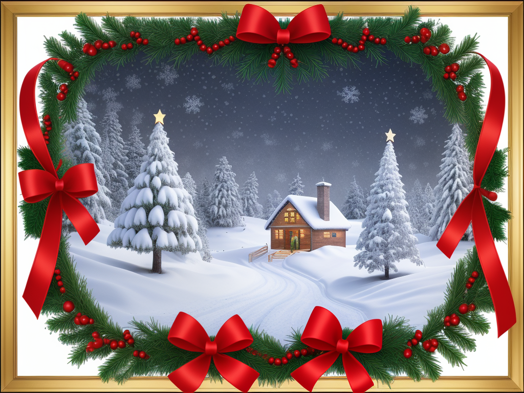 Charming Winter Scene Featuring a Cozy Cabin Surrounded by Snowy Trees