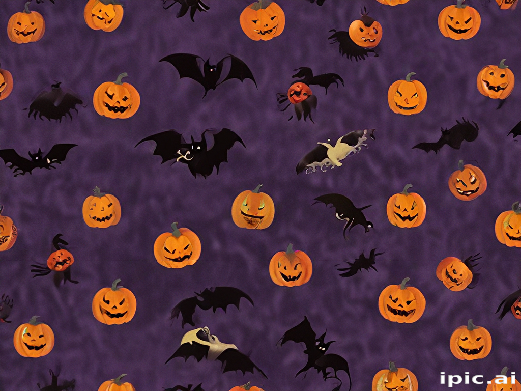 Whimsical Halloween Pattern Featuring Pumpkins and Bats Against Purple ...