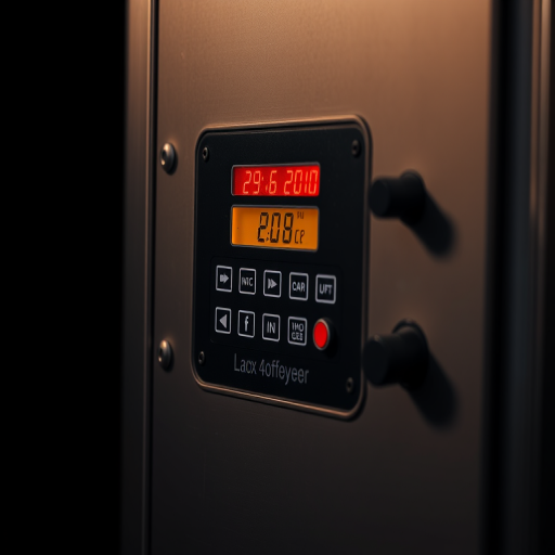 Capture a high-resolution image of a metal detector control panel with a black background, using a Canon EOS R5 camera at f/2.8, ISO 100, 1/125 sec, with a macro lens to emphasize details and a softbox light for even illumination.