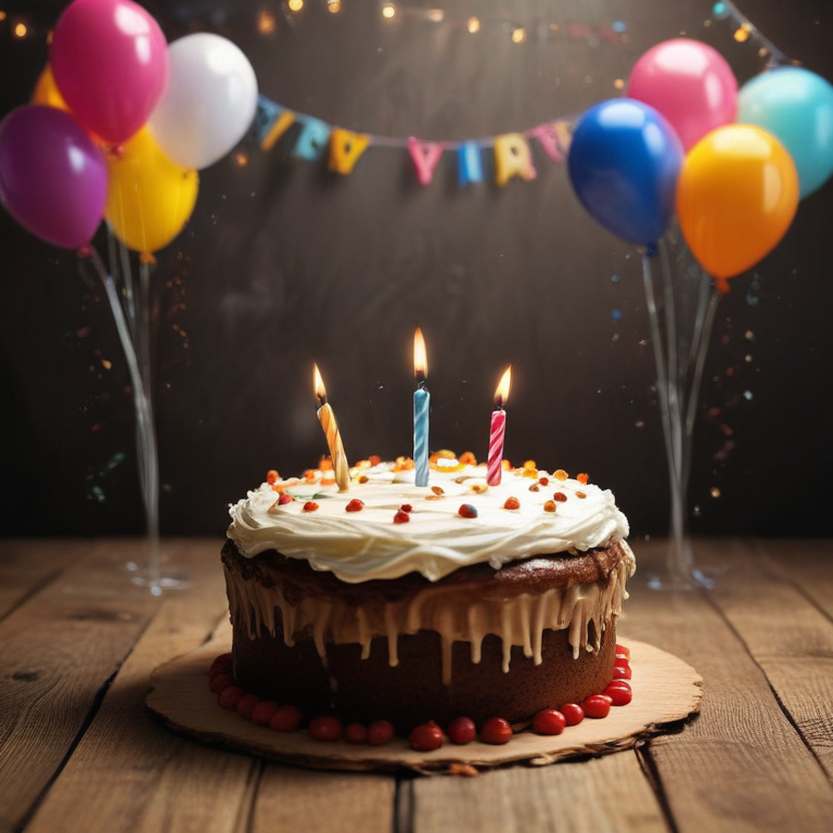 Delicious Birthday Cake with Colorful Candles and Festive Balloons ...