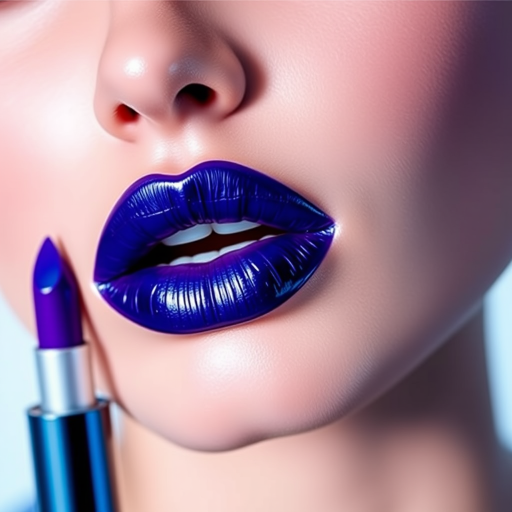 Daring "Electric Indigo" lip look showcases a bold, metallic blue-purple shade that shifts color in different lighting, making a striking statement with its futuristic and edgy appeal