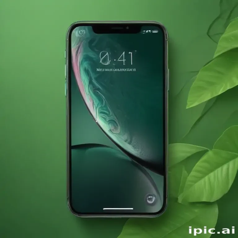 Stylish Green Smartphone Displaying Time with Lush Leafy Background Design