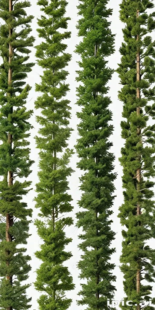 Three Tall and Lush Evergreen Trees Standing Proudly in a Row