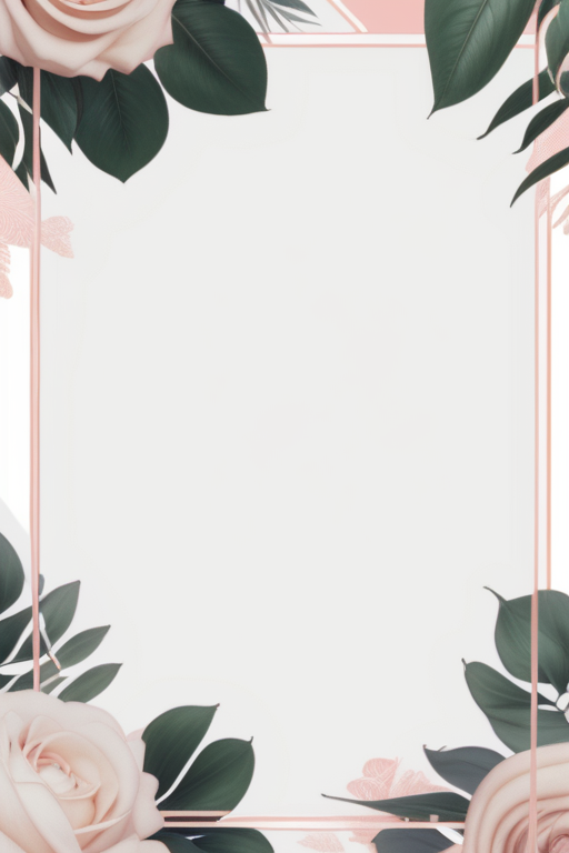 Elegant Floral Frame Design Featuring Soft Pink Roses and Lush Green Leaves