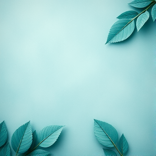 Create a textured background with a soft teal color, incorporating subtle leaf patterns, shot with a DSLR camera at f/8 aperture, ISO 200, 1/125 shutter speed, in macro view for enhanced detail and clarity.