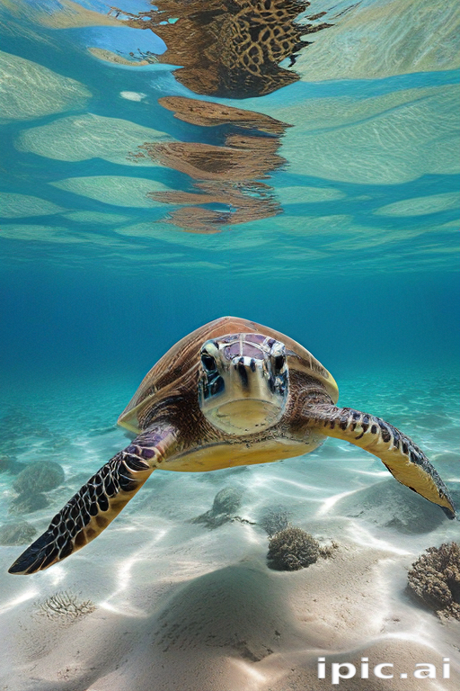 Graceful Sea Turtle Swimming Through Crystal Clear Tropical Ocean Waters