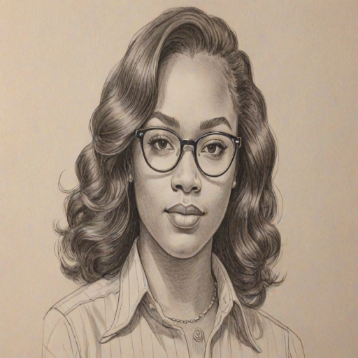 Dazzling Breonna Taylor, pencil sketch, portrait of Splendid woman 1973s in glasses, hair style beatnik, outline, clear lines, fine lines, 8k