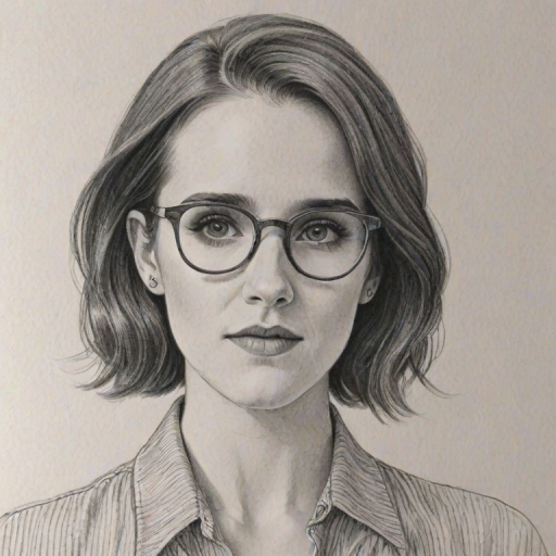 Gorgeous Rachel Brosnahan, pencil sketch, portrait of Superb woman 1968s in glasses, hair style beatnik, outline, clear lines, fine lines, 8k