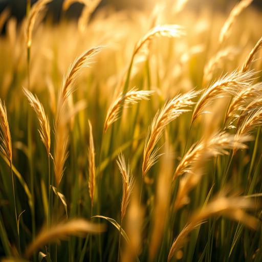 Regenerate a vibrant image of tall grass swaying in the wind under soft sunlight, captured with a Canon EOS R5, 50mm lens, f/2.8 aperture, ISO 100, at 1/500 sec, focusing on the delicate textures and light reflections, with a shallow depth of field for a dreamy background effect.